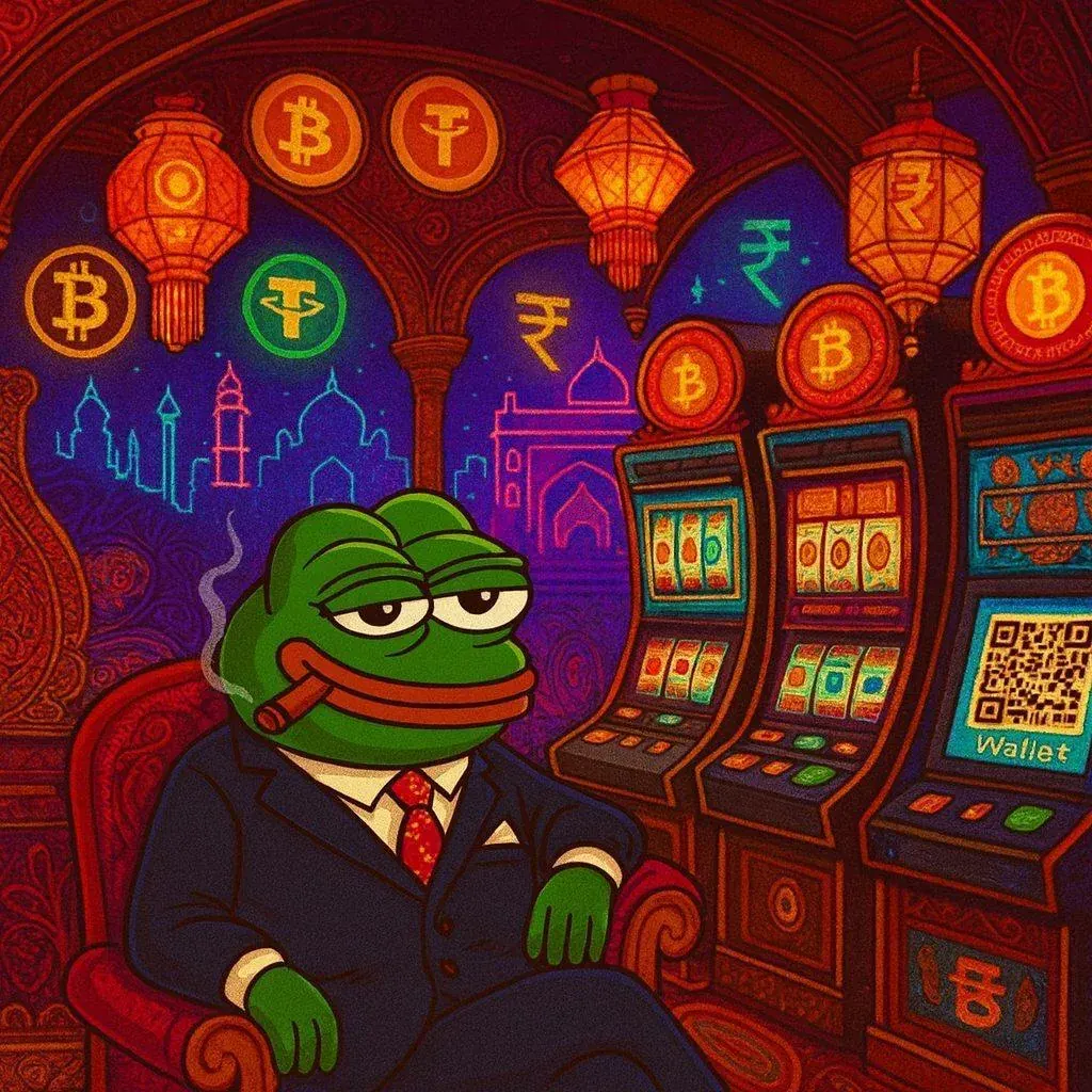 Cartoon frog in a suit with a cigar in a casino setting with slot machines and coins Cartoon frog in a suit with a cigar in a casino setting with slot machines and coins