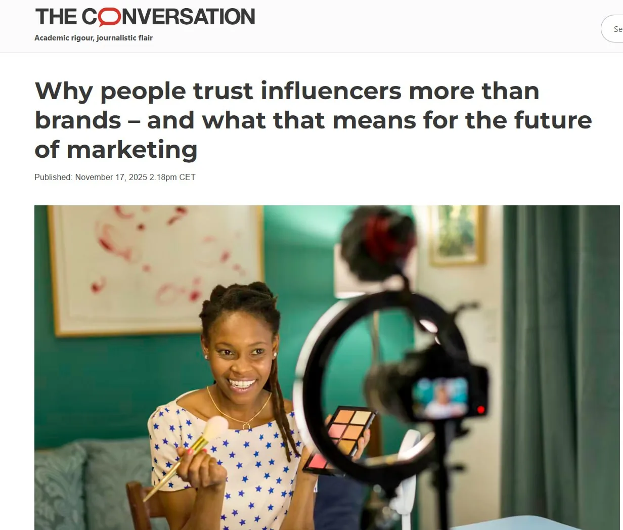 Article headline about why people trust influencers more than brands and what it means for future marketing