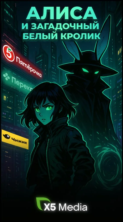 Promotional cover-style artwork with two characters and Cyrillic brand logos, used as creative for gaming-related media campaigns