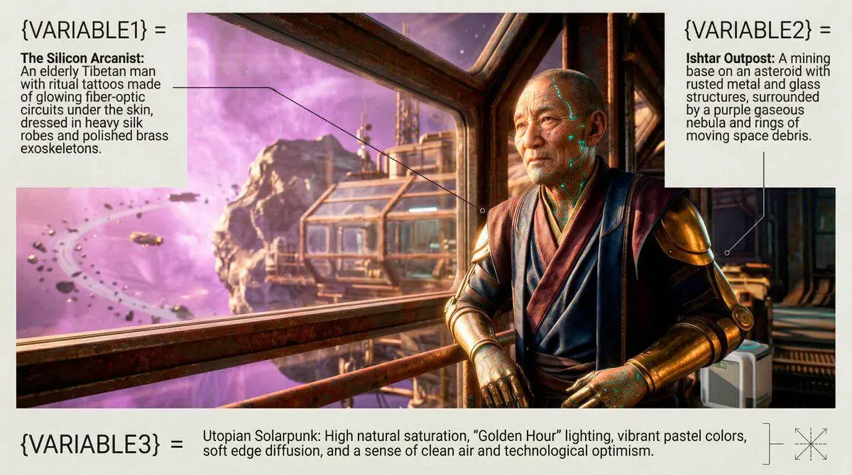 Text-heavy sci-fi concept artwork used as a hero visual for a game creator vetting workflow.