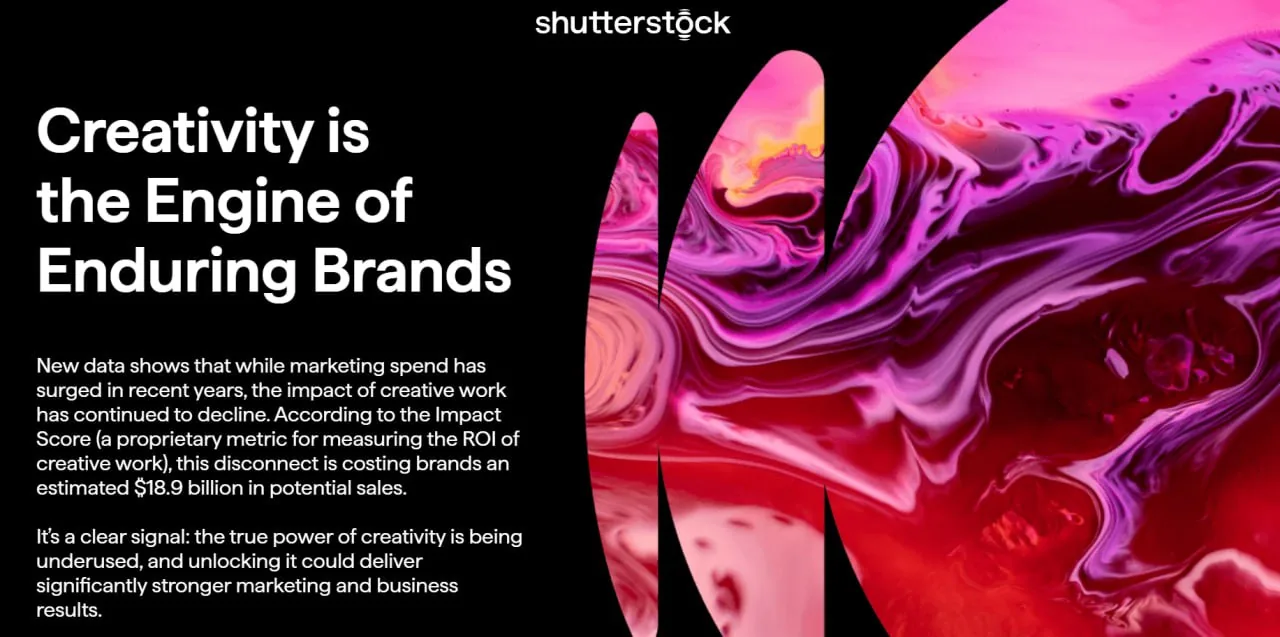 Abstract creative marketing graphic with headline about creativity as the engine of enduring brands