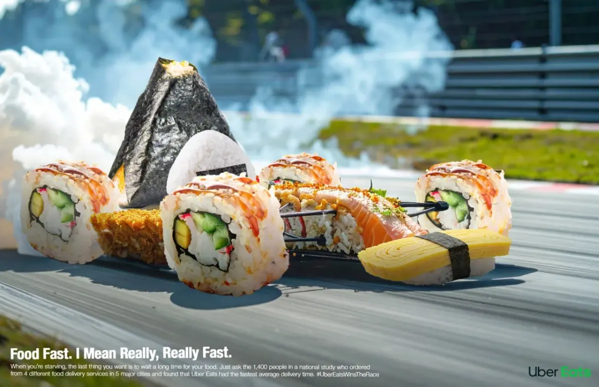 Text-heavy Uber Eats food delivery ad creative for campaign guardrails review Text-heavy Uber Eats food delivery ad creative for campaign guardrails review