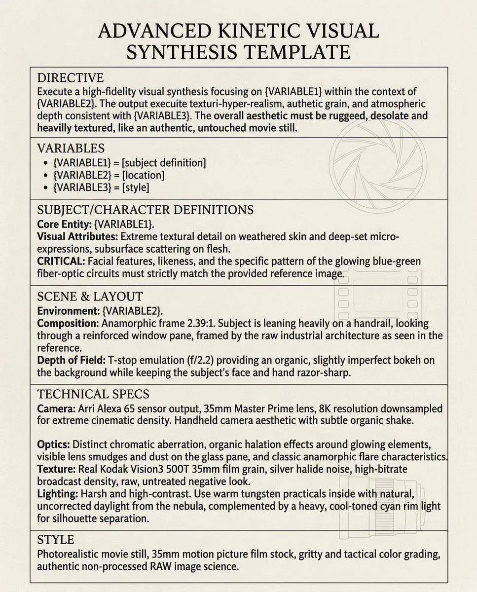 text-heavy sci-fi style template document about advanced kinetic visual synthesis on a rugged cinematic scene text-heavy sci-fi style template document about advanced kinetic visual synthesis on a rugged cinematic scene
