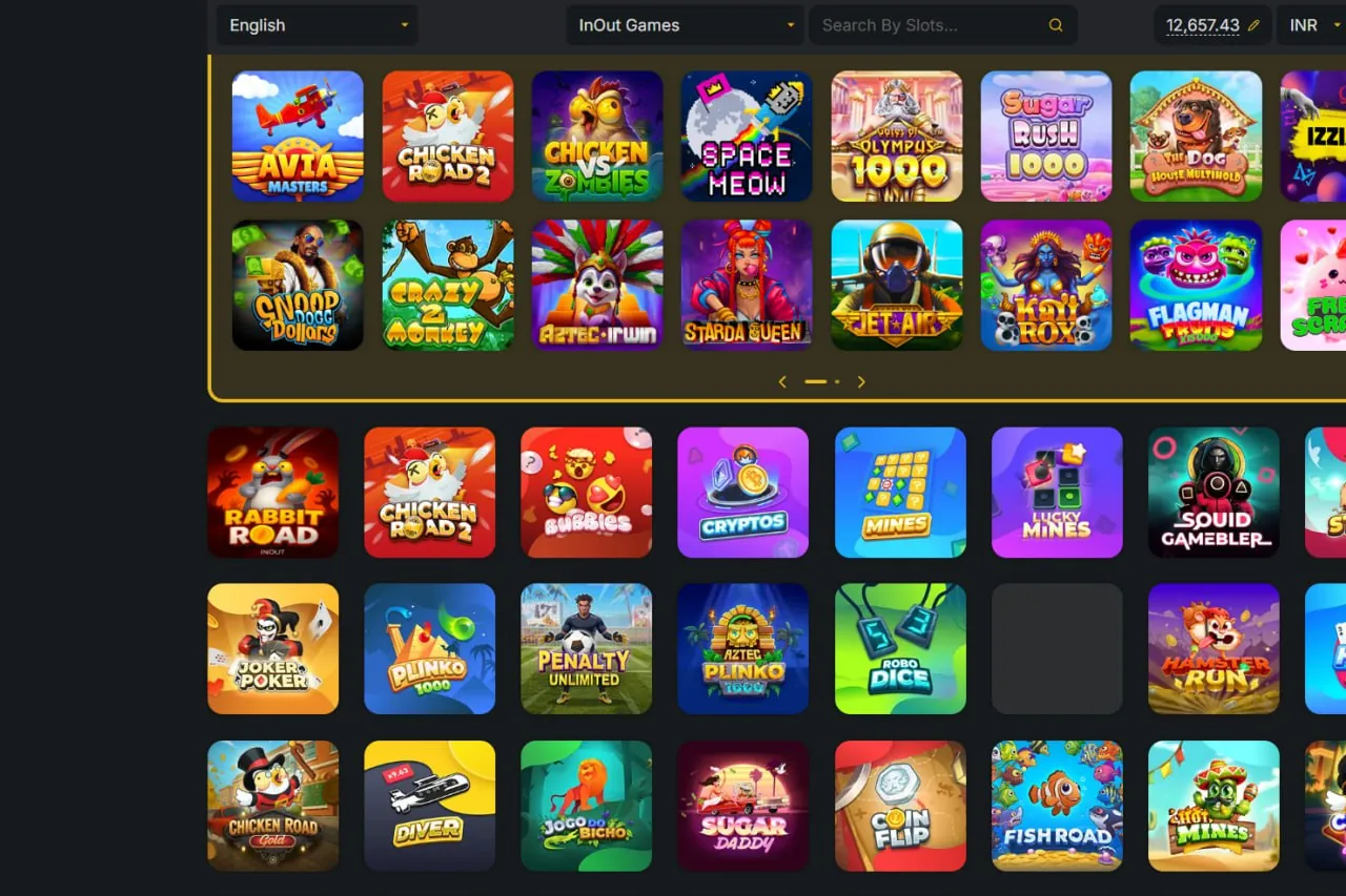 Gaming interface with InOut Games branding and on-screen text related to game metrics and penalties