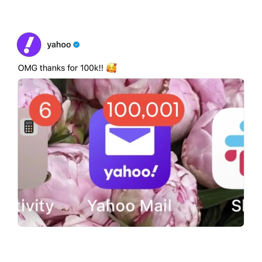 Square photo with social media style text saying OMG thanks for 100k and a username handle Square photo with social media style text saying OMG thanks for 100k and a username handle