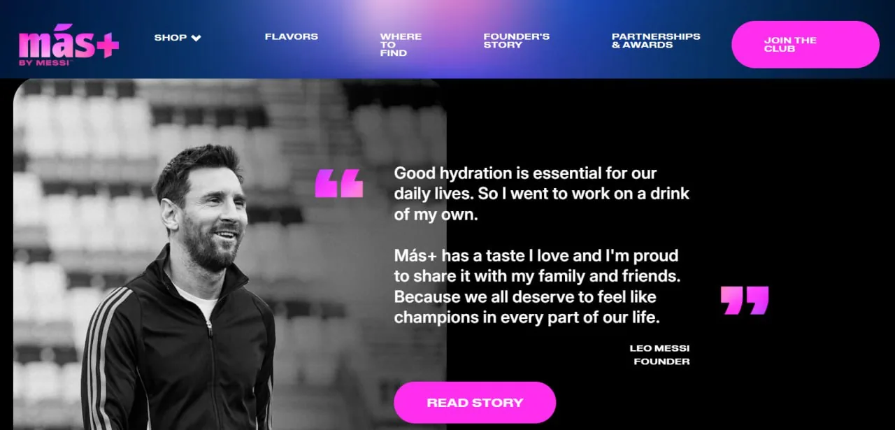 Promotional photo featuring a quote about good hydration and a drink the founder is proud to share